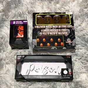 Amscan 3pc Halloween Bundle LED Pumpkin Lights Light Up Sign Musical Mason Jars